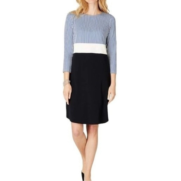 J Jill Striped Color Block Dress Cotton Blend Chic Classic Preppy Career Stretch - Picture 1 of 8